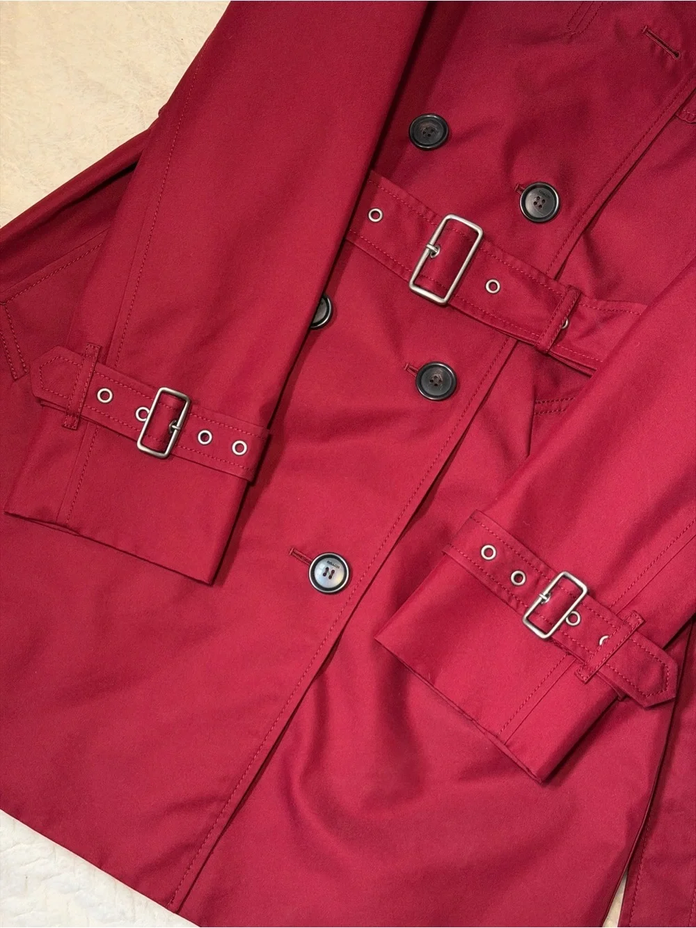 Coach Women's Deep Red Ruby Double-Breasted Trench Coat